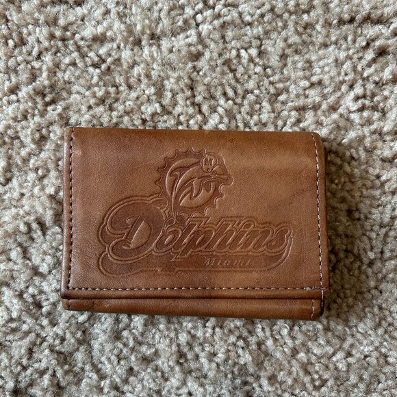 Miami Dolphins Trifold Brown Faux Leather Wallet - Picture 1 of 4